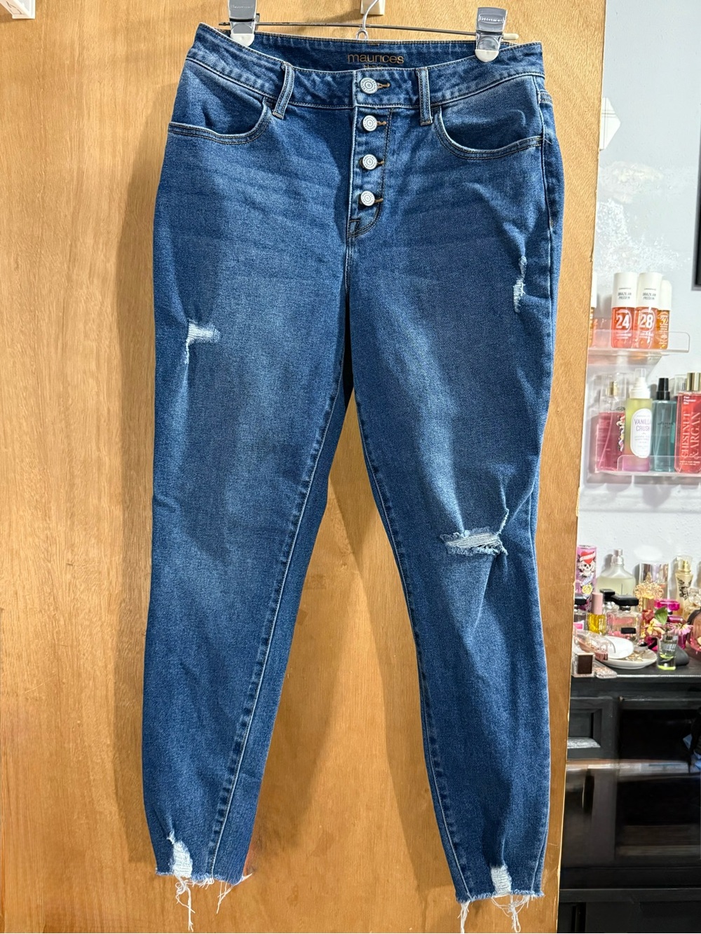 Maurices High-Rise Distressed Dark Blue Jeans
